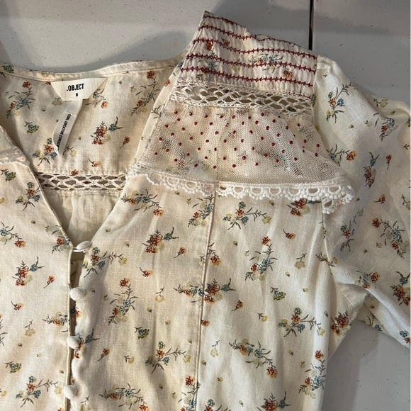 .Object Breeze Short Dress Linen Blend Lace Cottage Core Prairie Floral Sz 38/S - Picture 12 of 16